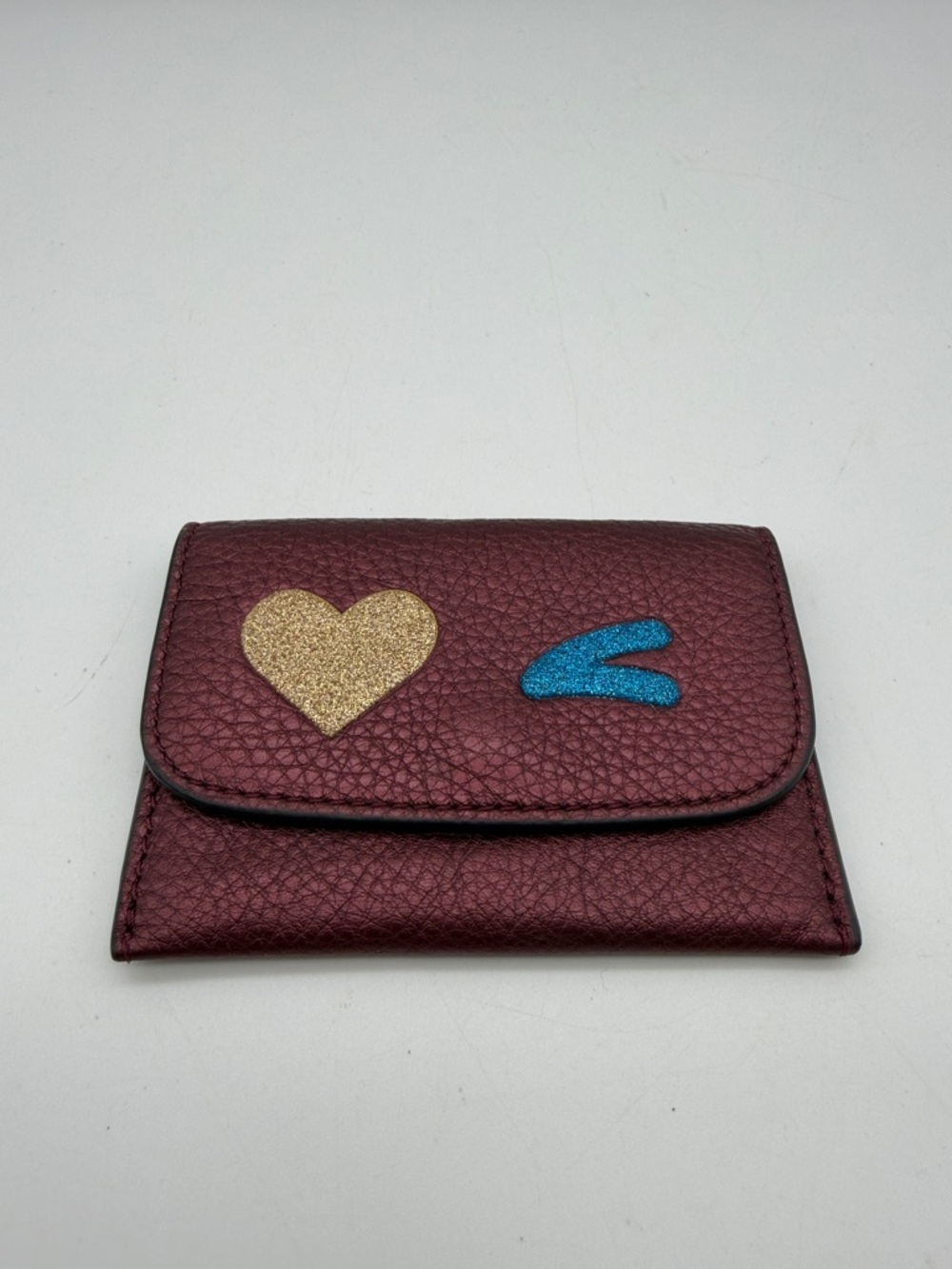 Coach Burgundy Card Holder with Heart Winky Face